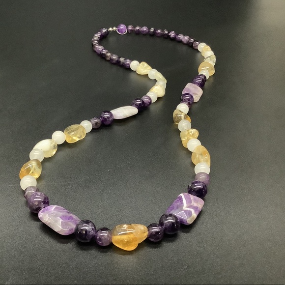 ๐ฅ Amethyst & Citrine Handmade Bead Boho Necklace - Picture 2 of 11